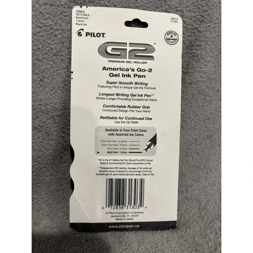 Pilot G2 Retractable‎ Gel Pen Bold Point Black Ink 5/Pack (31303) 755962